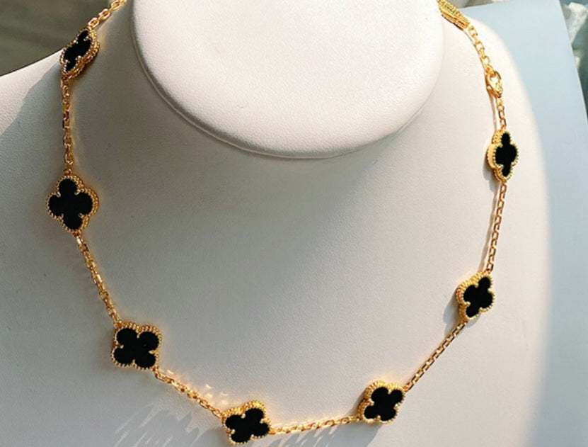 V Black Multiple Clover Necklace