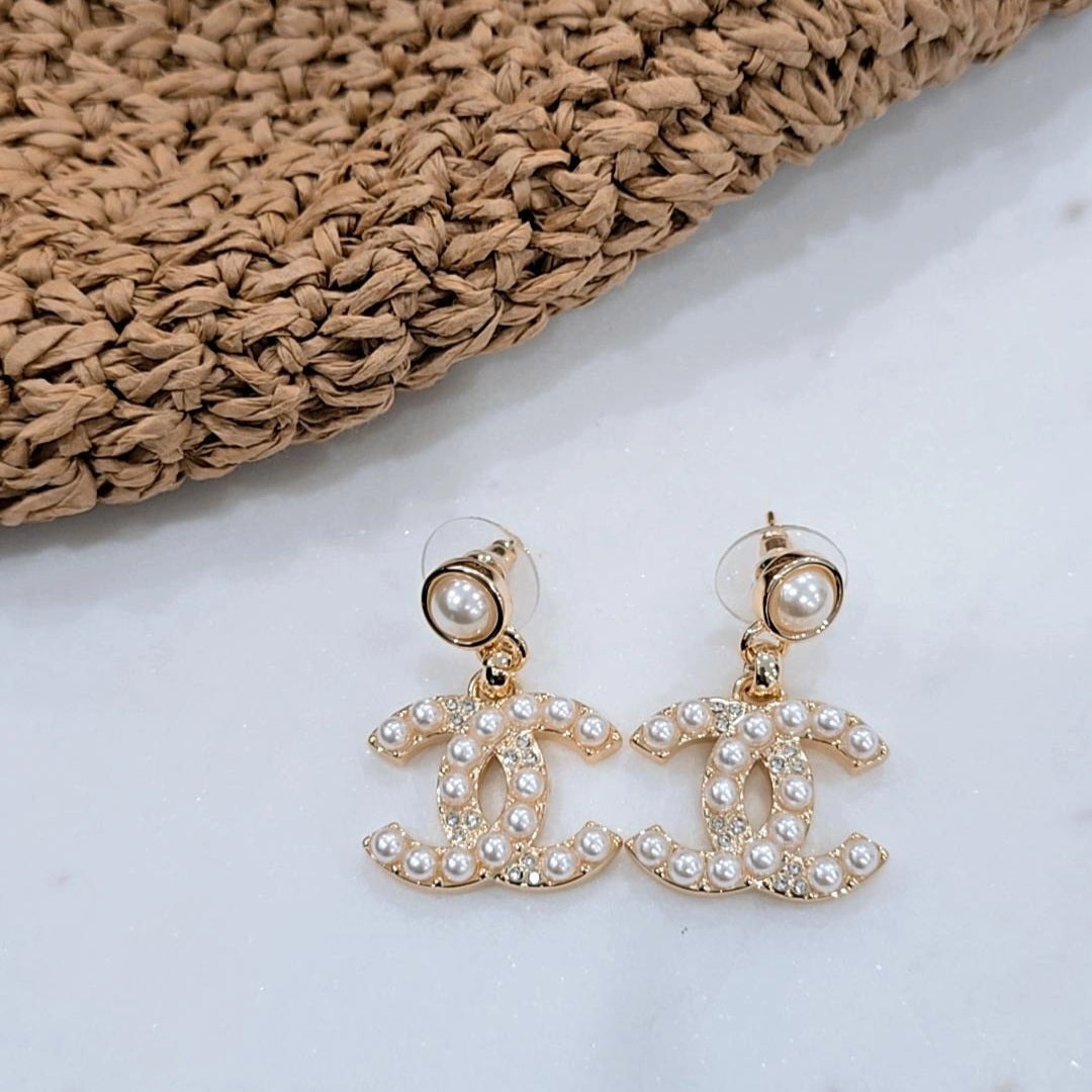 C C Hanging Pearl Earrings