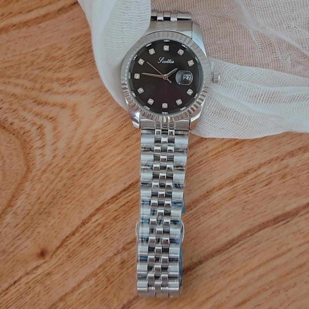 Black Dial Silver Watch