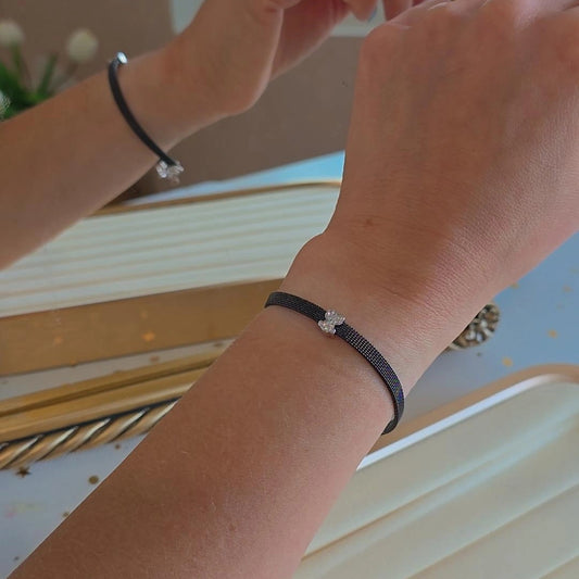 Bear black silver mesh bracelet