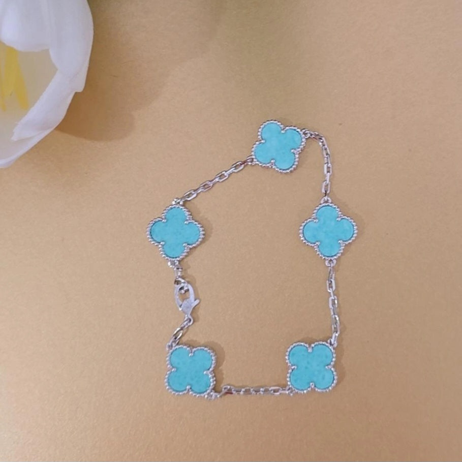 V Regular Size Silver Turquoise Bracelet