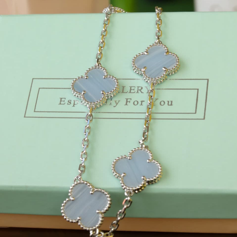 Baby Blue Silver V Multiple Necklace