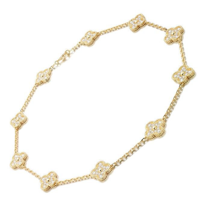 V All Gold Zirconia Multiple Clover Necklace