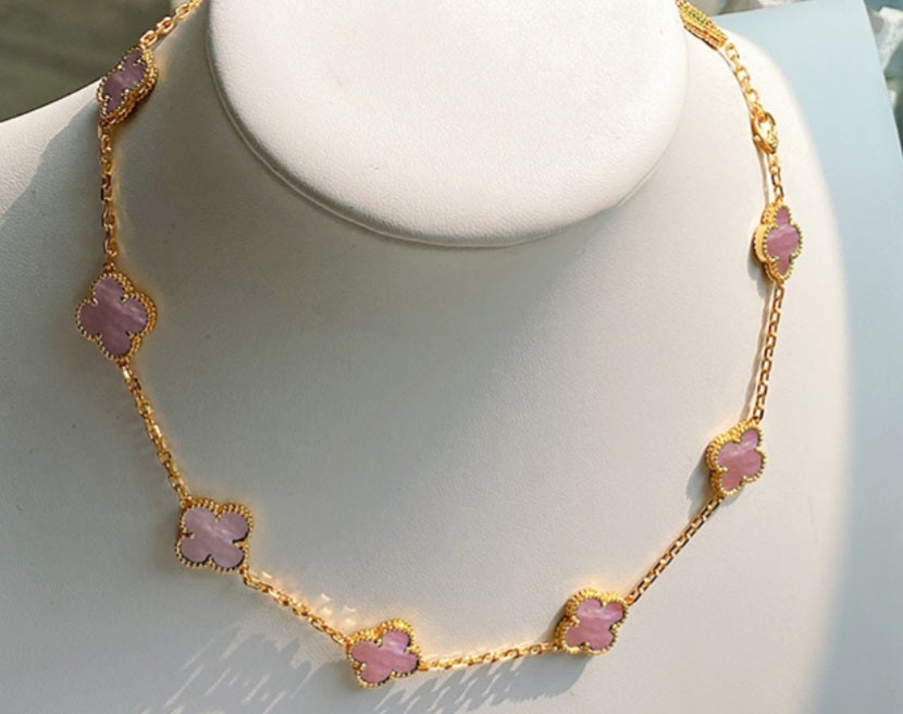 V Baby Pink Multiple Clover Necklace