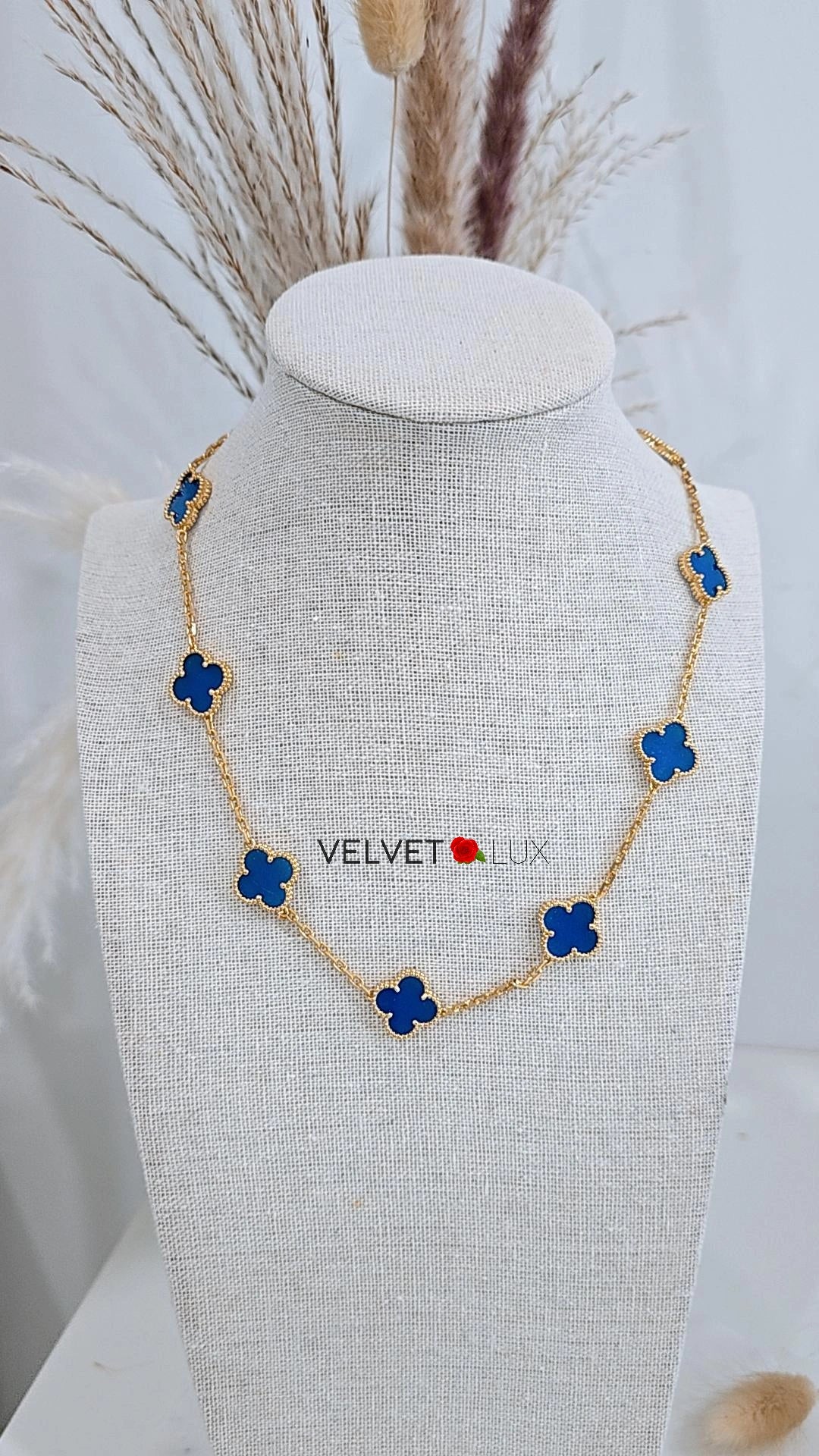 V Royal Blue Multiple Clover Necklace
