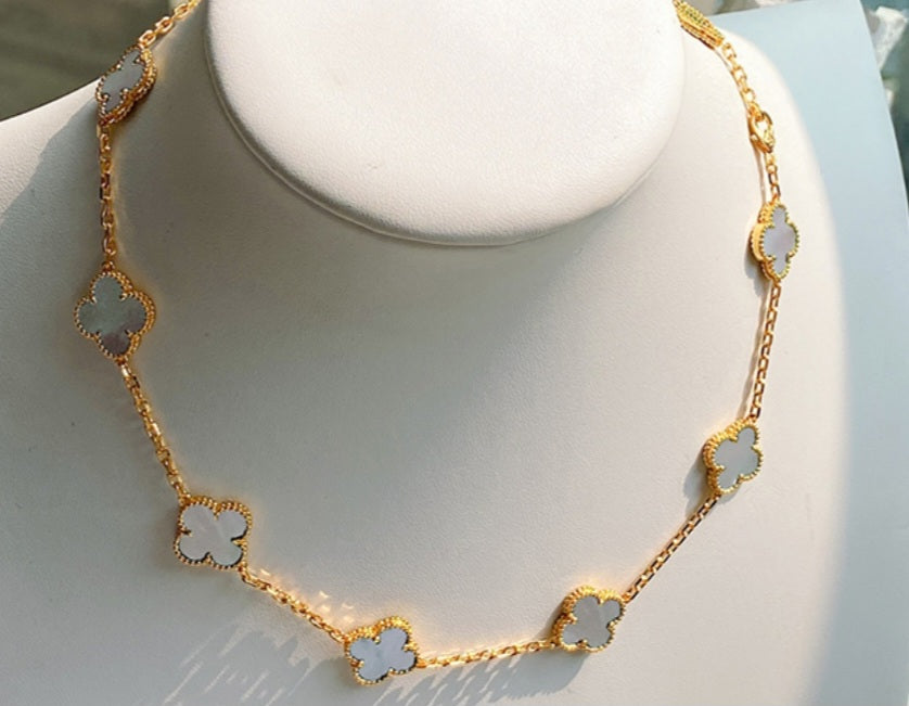V White Multiple Clover Necklace