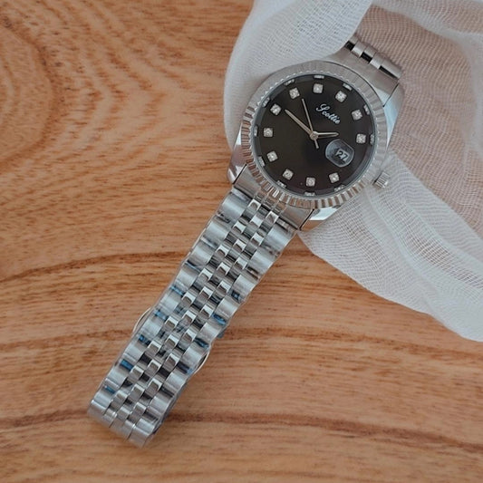 Black Dial Silver Watch
