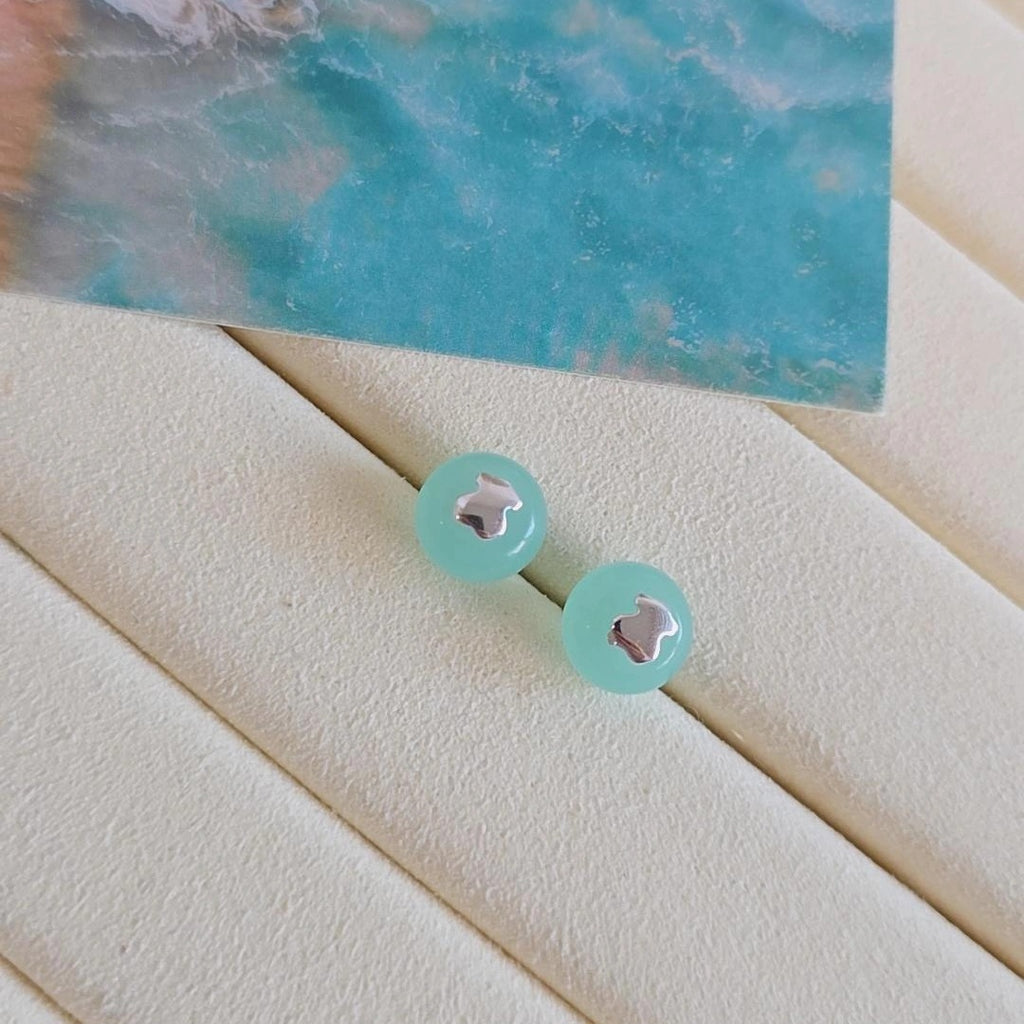 Aqua Marino Silver Bear Earrings