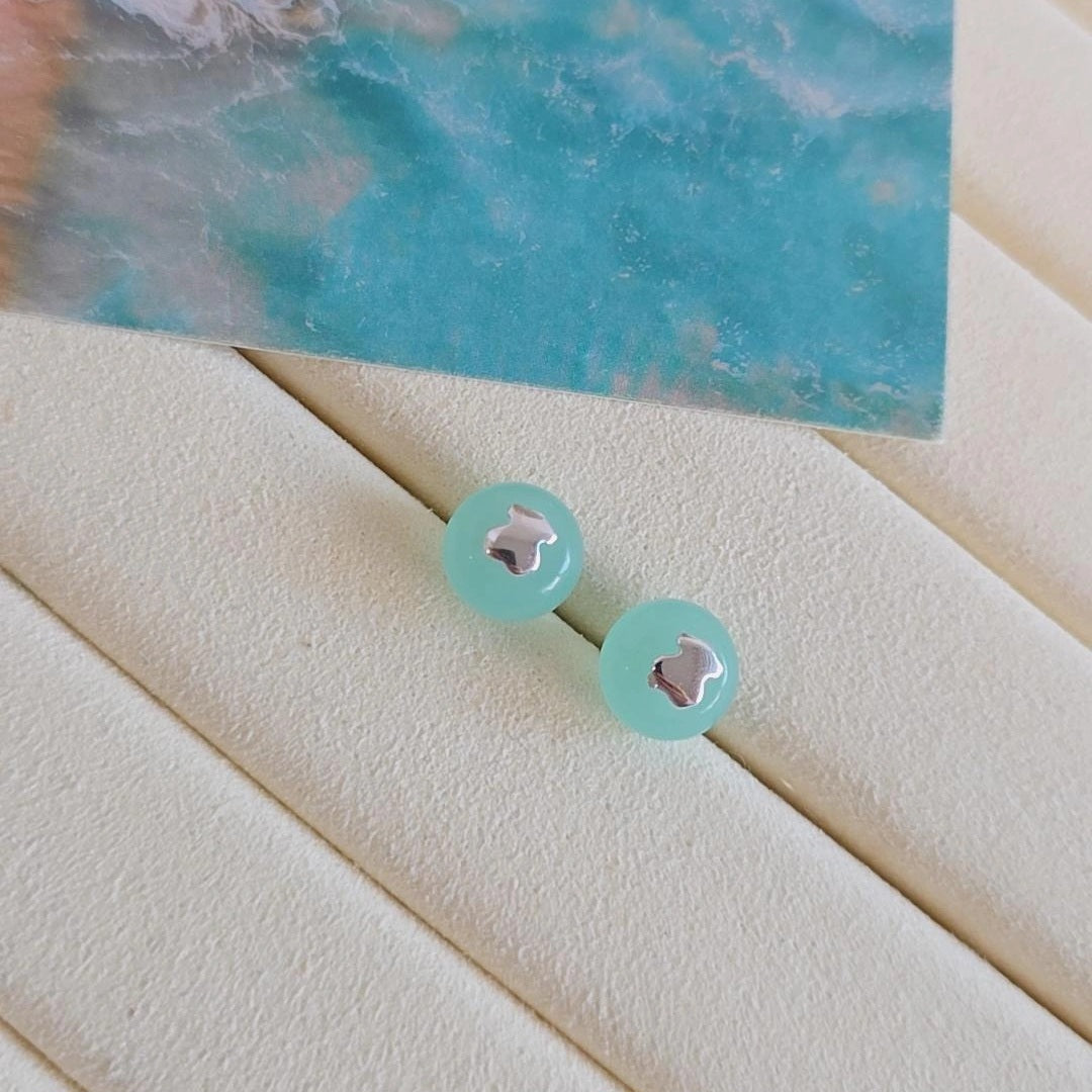 Aqua Marino Silver Bear Earrings