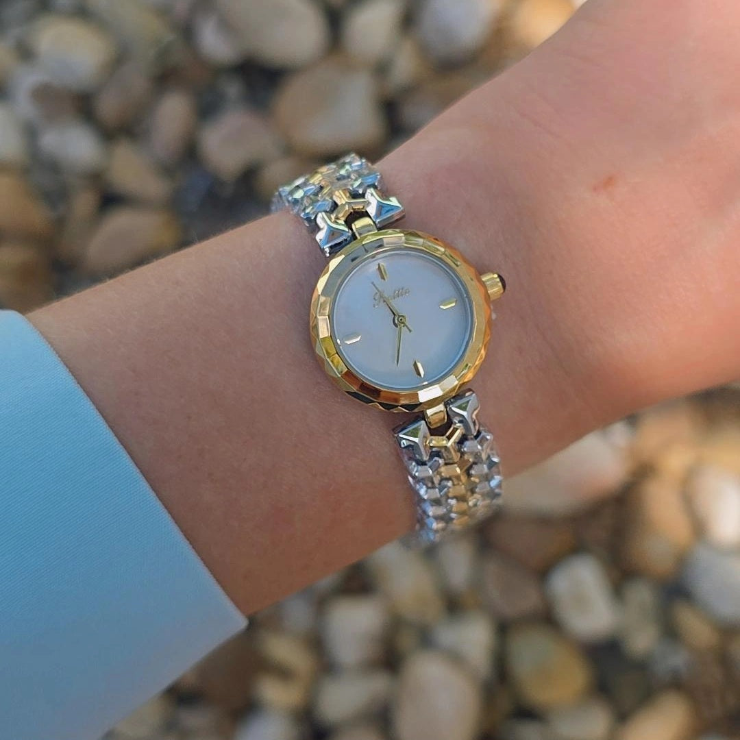 Two tone pearl white watch