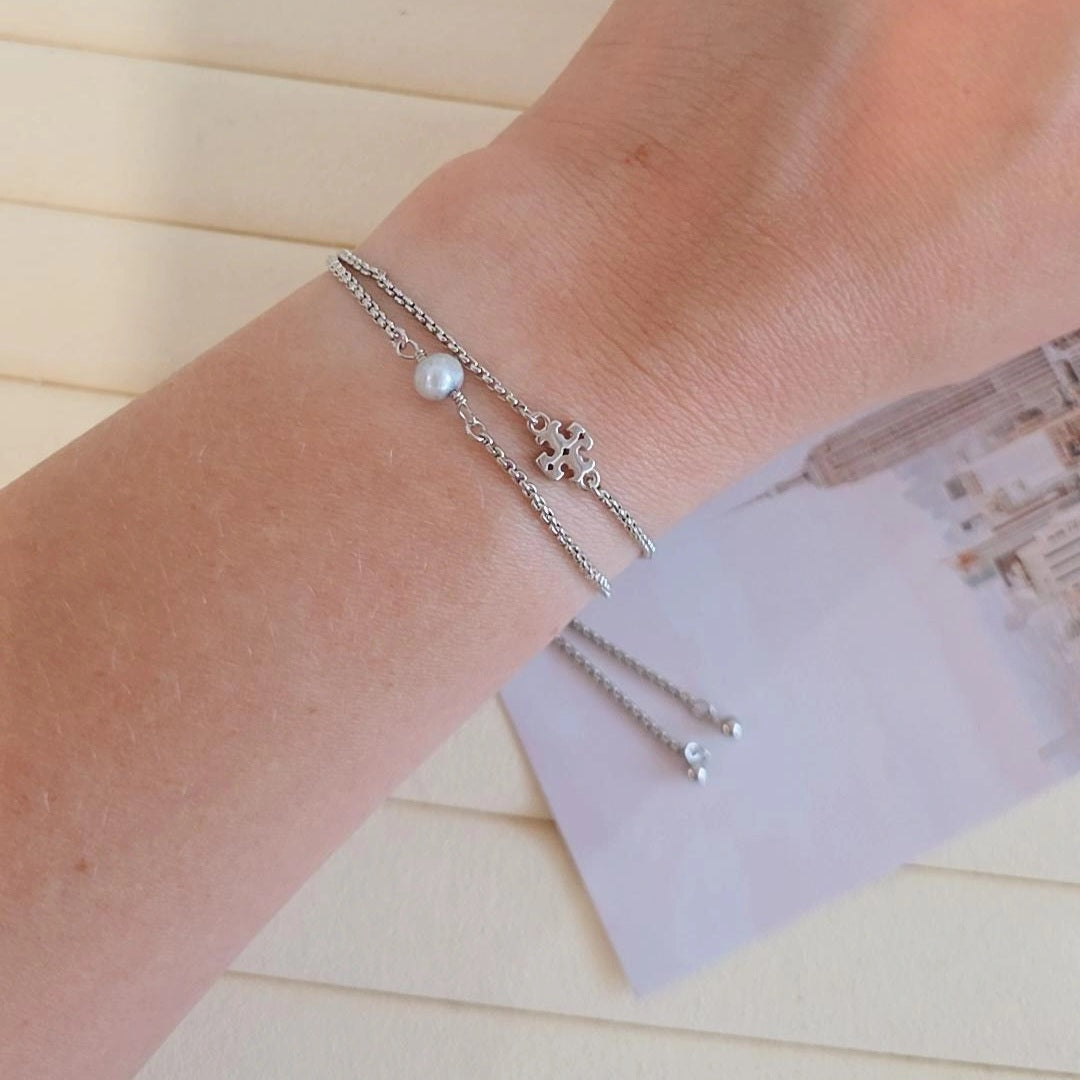 Pearl Adjustable String Bracelet Silver