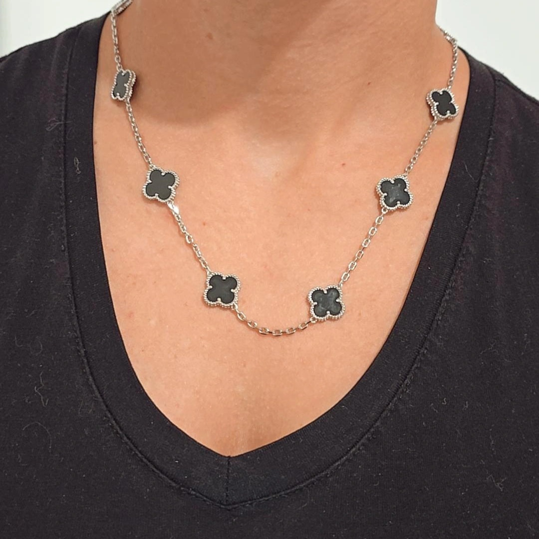 V Black Silver Necklace