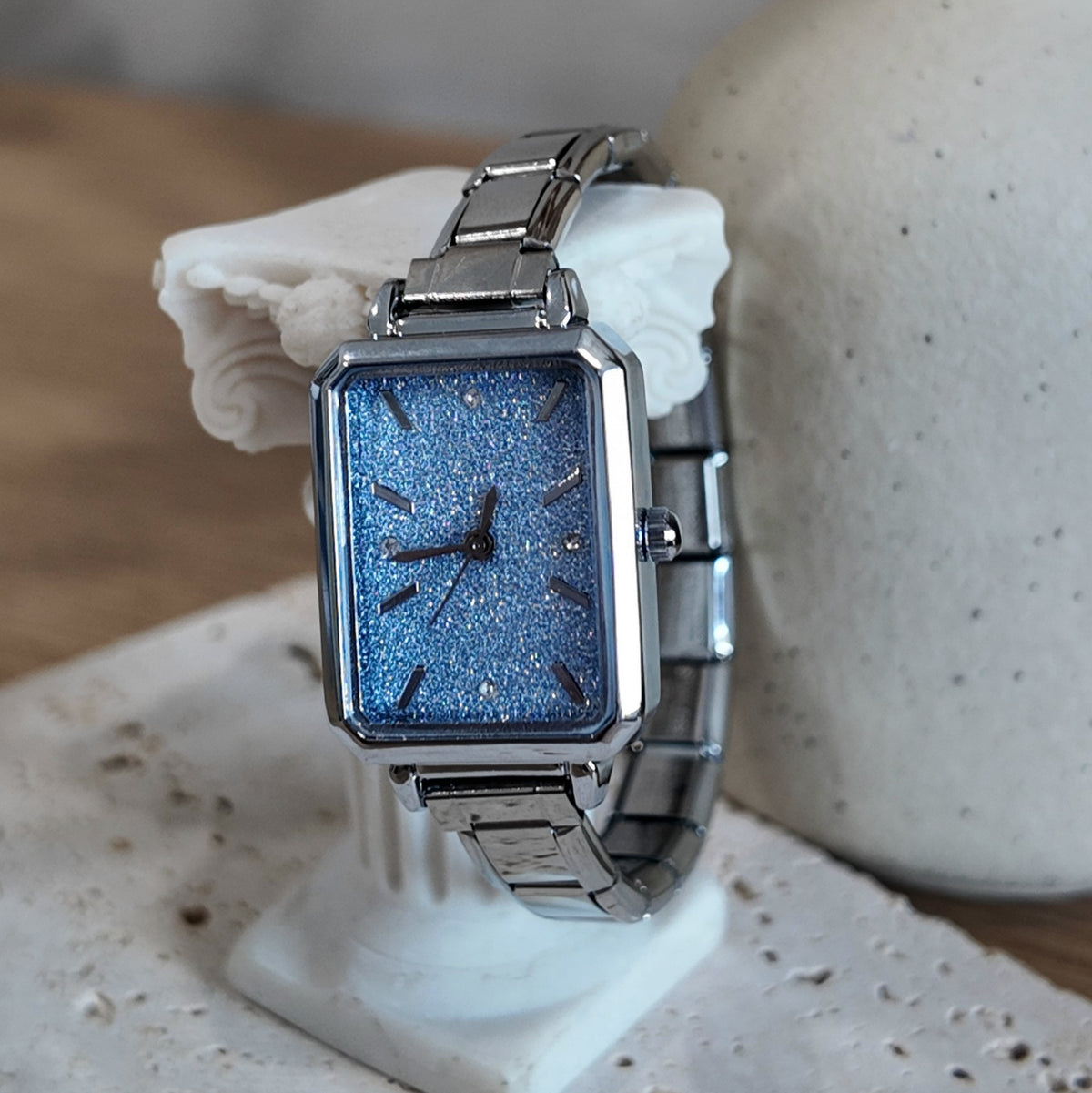 Silver Blue Spandex Watch