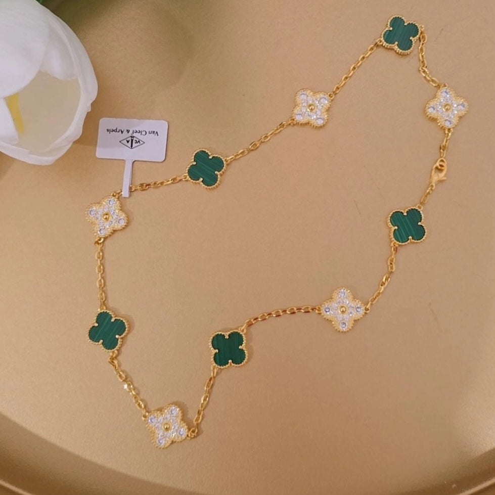 V Multiple Green with Zirconia Necklace