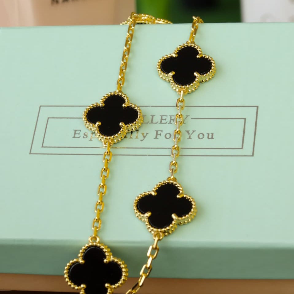 V Black  Multiple Clover Necklace