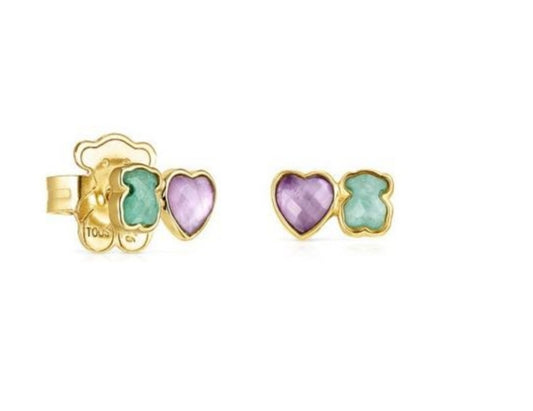 4mm Bear and Heart Earrings