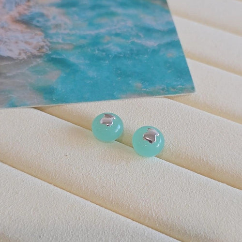 Aqua Marino Silver Bear Earrings