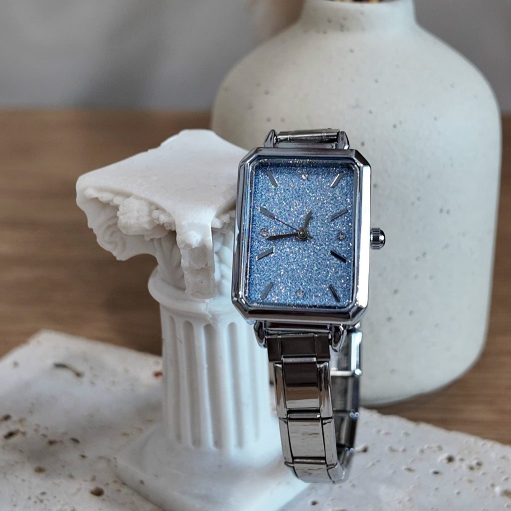 Silver Blue Spandex Watch
