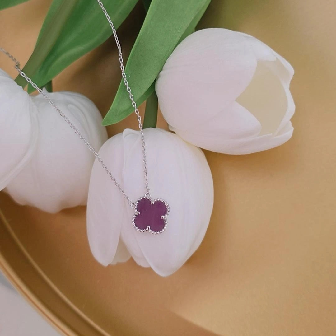 V Single Silver Purple Necklace