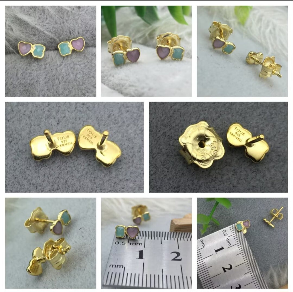 4mm Bear and Heart Earrings