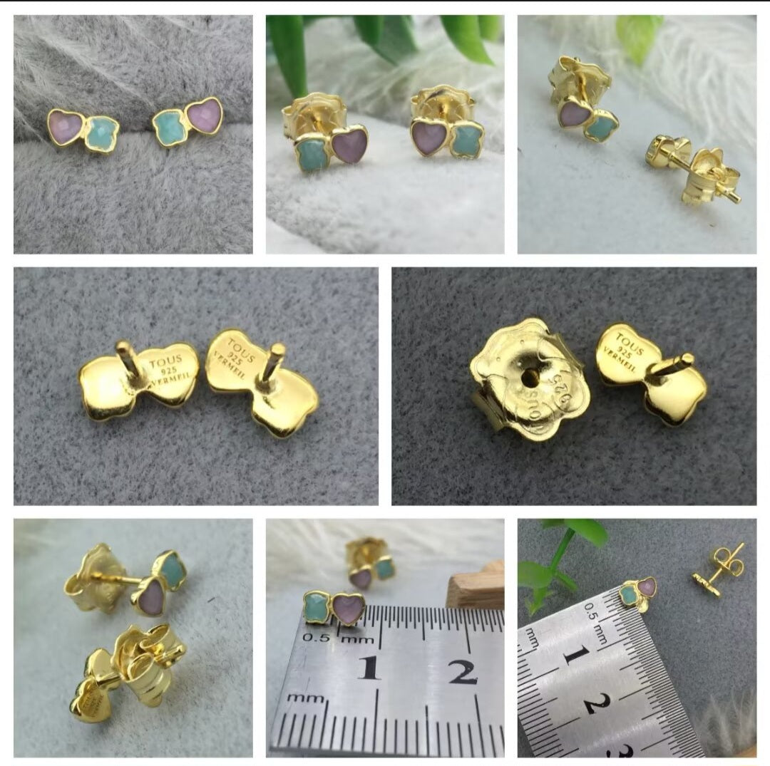 4mm Bear and Heart Earrings