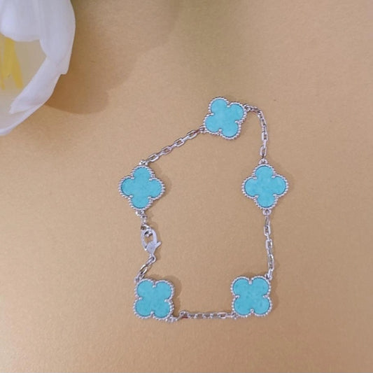 V Regular Size Silver Turquoise Bracelet
