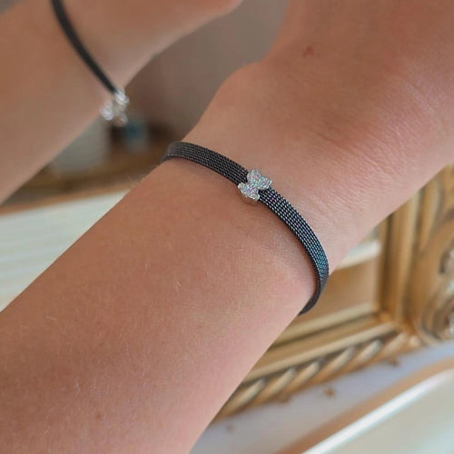 Bear black silver mesh bracelet
