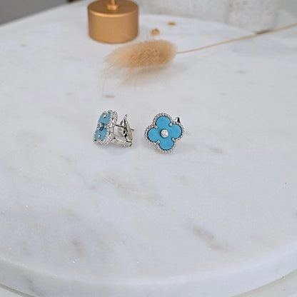 V Diamond Flower Earrings