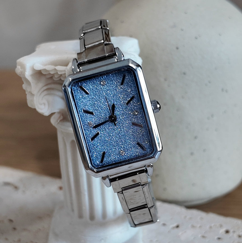 Silver Blue Spandex Watch