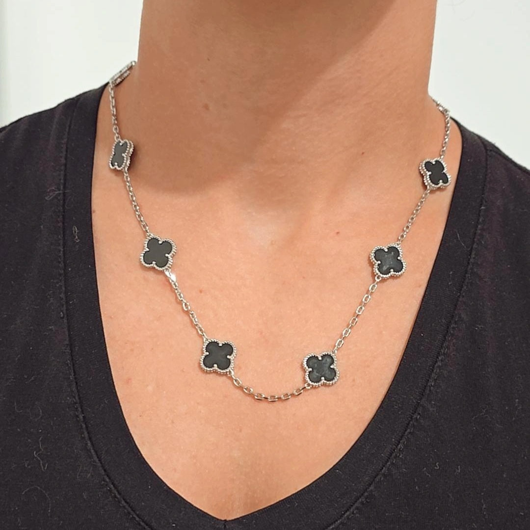 V Black Silver Necklace