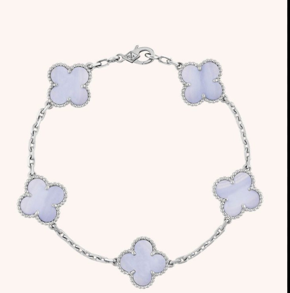 V Silver and Baby Blue Bracelet