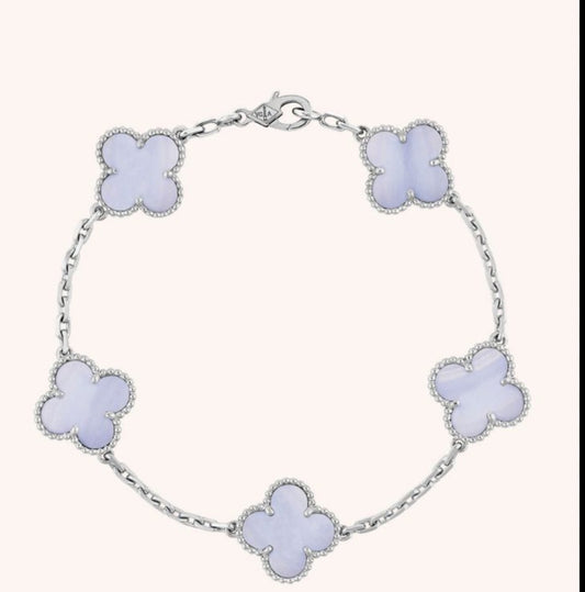 V Silver and Baby Blue Bracelet