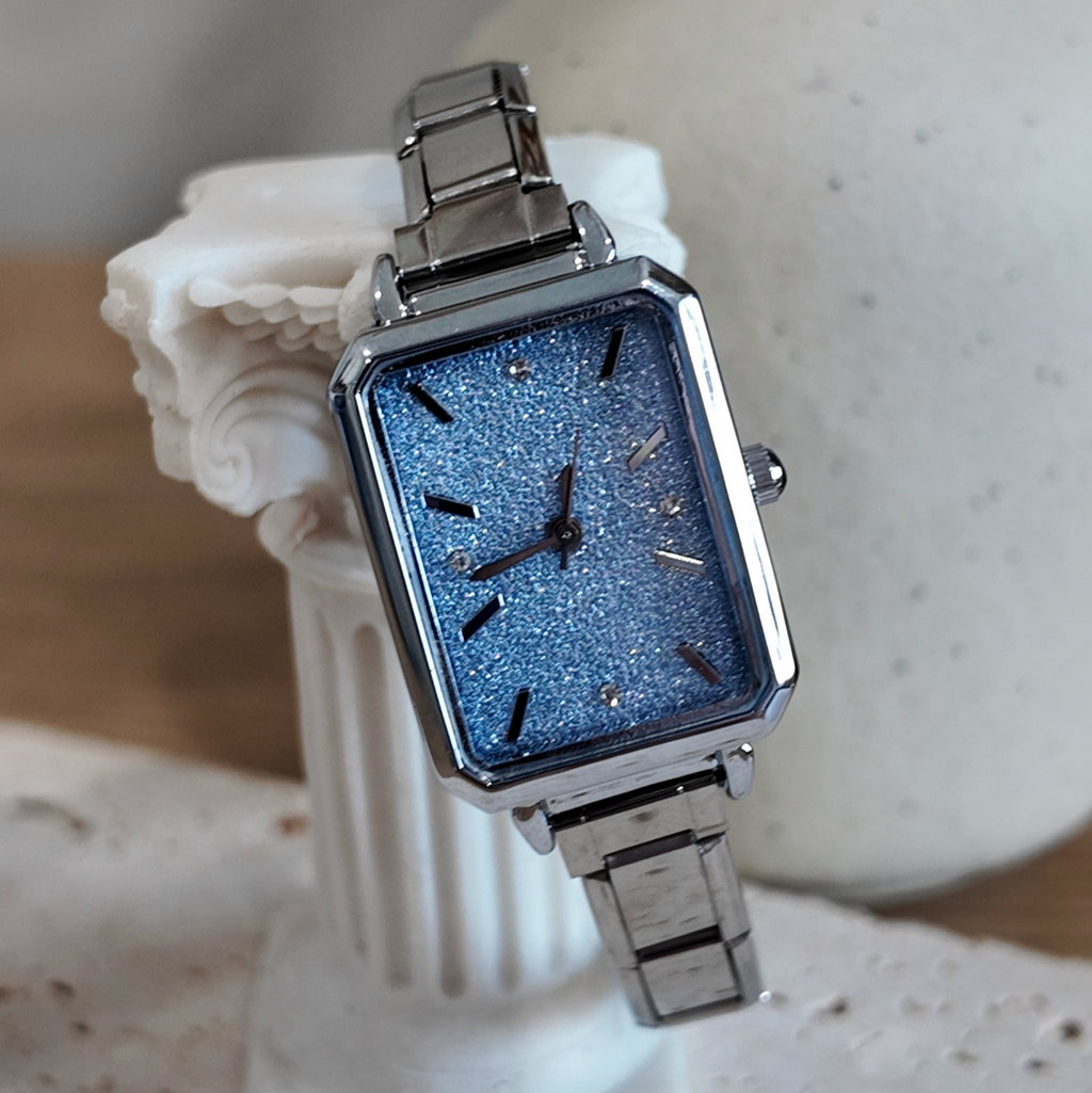 Silver Blue Spandex Watch