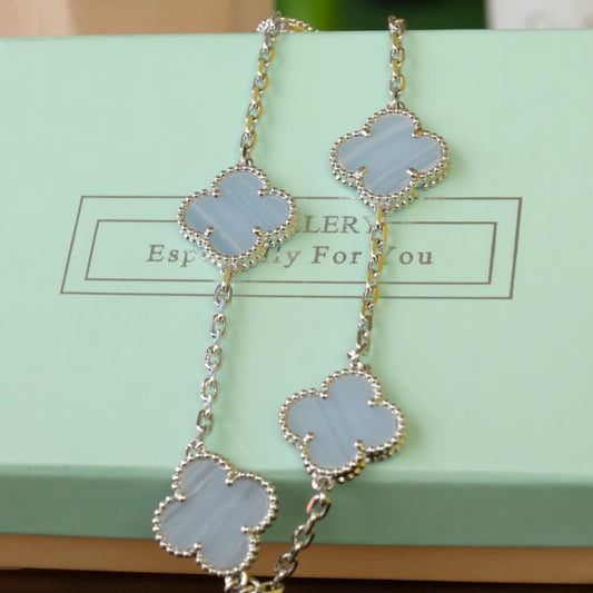 Baby Blue Silver V Multiple Necklace