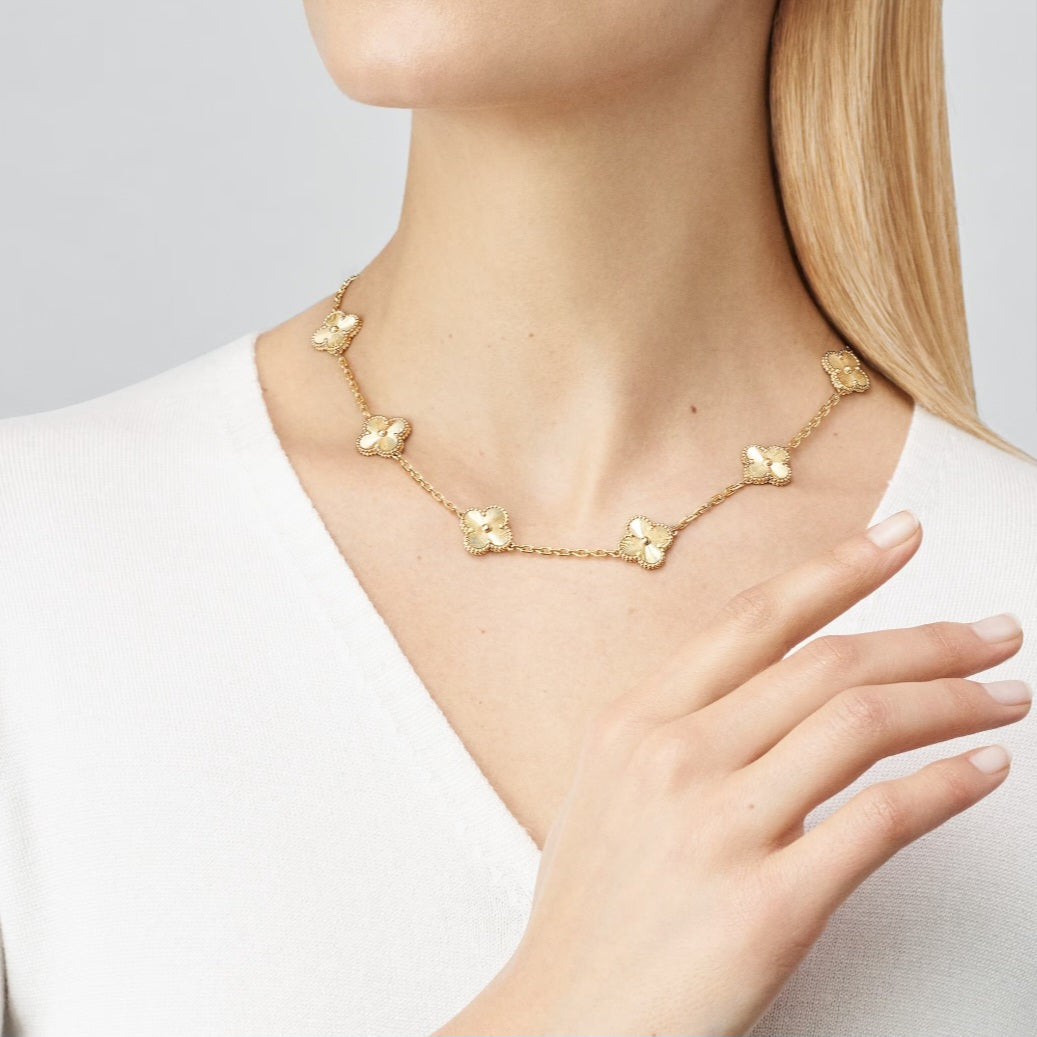 V All Plain Gold Multiple Necklace