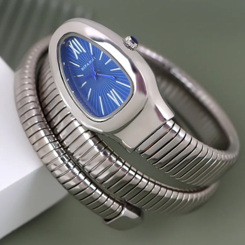 Snake Watch Silver Blue Dial