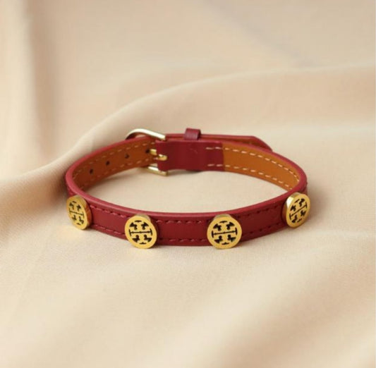 T Wine Leather Adjustable Bracelet