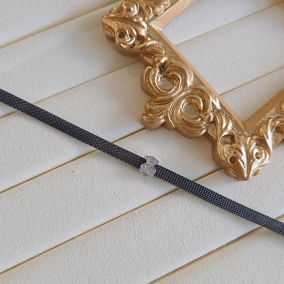 Bear black silver mesh bracelet